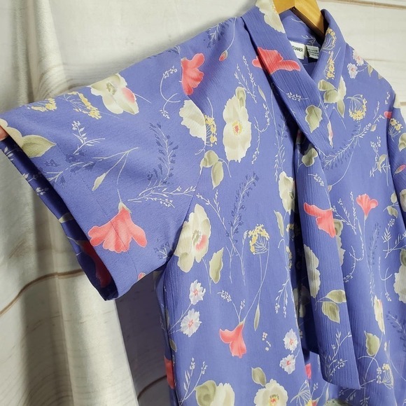 Vintage Alfred Dunner Blouse Womens 14 90s Purple Button Tie Floral Collar Retro - Picture 4 of 8
